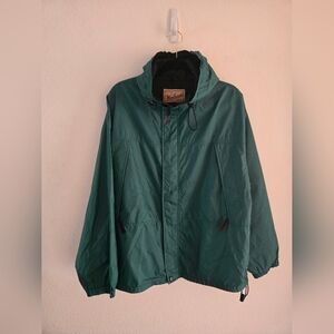 Woolrich Women's Sz L Green Full Zip Hooded Trench Rain Coat Vented Nylon